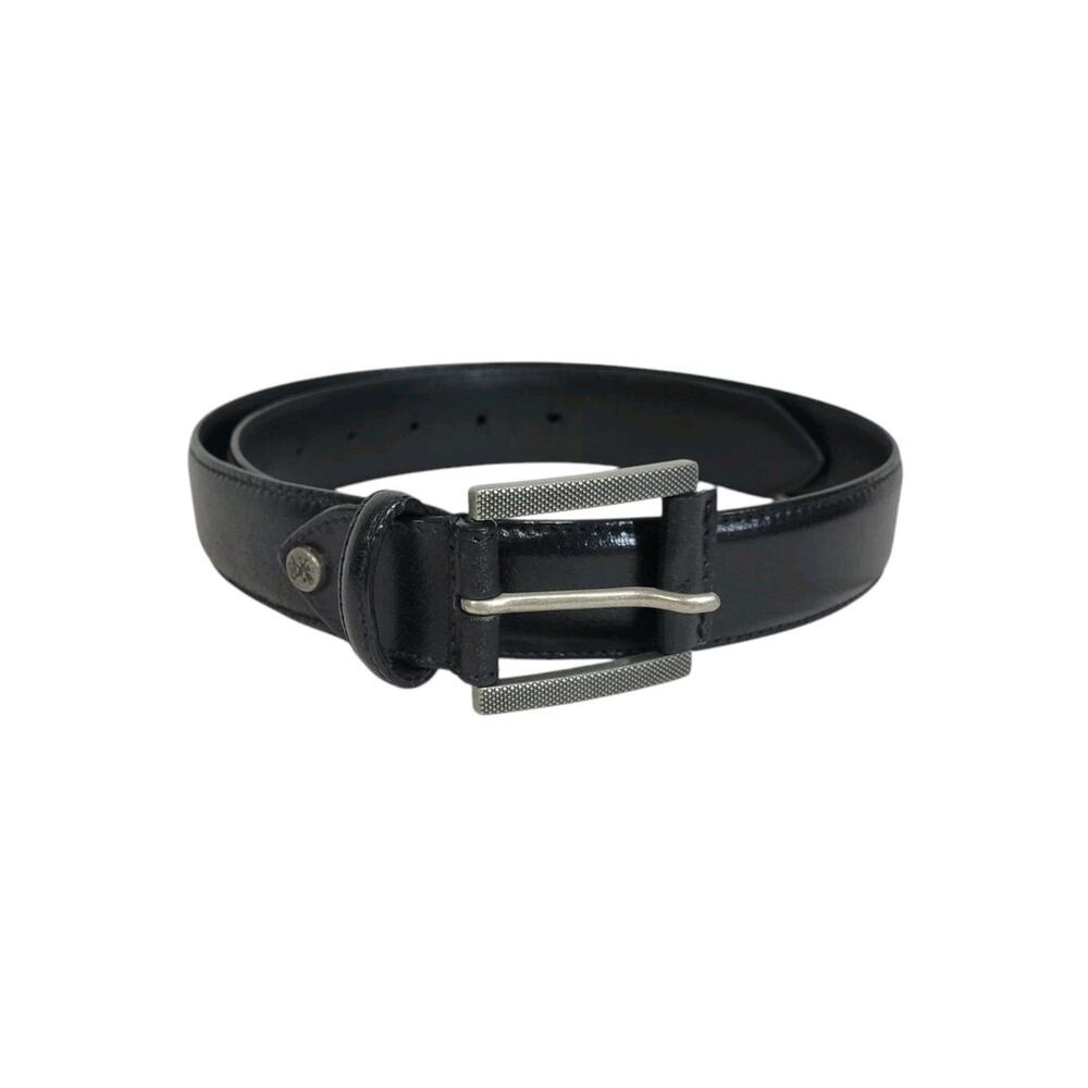 Stacy Adams Black Leather Silver Tone Textured Buckle Belt Size 32